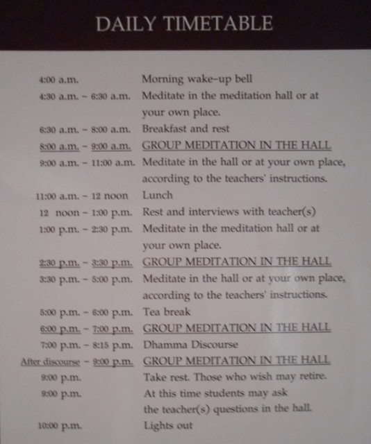 Випассана расписание